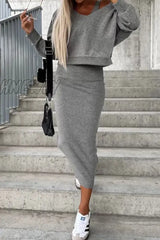 Hnewly - Casual Simplicity Solid Patchwork Hooded Collar Long Sleeve Two Pieces(3 Colors)