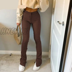 Hnewly Casual Skinny Elastic High Waist Stretchy Sports Sweatpants Women Trousers Slit Fashion