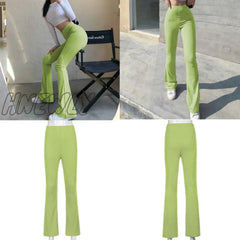 Hnewly Casual Skinny Elastic High Waist Stretchy Sports Sweatpants Women Trousers Slit Fashion
