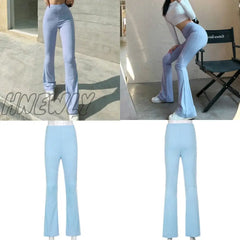 Hnewly Casual Skinny Elastic High Waist Stretchy Sports Sweatpants Women Trousers Slit Fashion