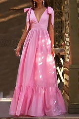 Hnewly - Casual Solid Bandage V Neck Cake Skirt Dresses(3 Colors) Pink / S Dresses/Casual Dresses