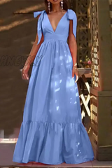 Hnewly - Casual Solid Bandage V Neck Cake Skirt Dresses(3 Colors) Sky Blue / S Dresses/Casual