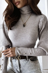 Hnewly - Casual Solid Buckle Fold Turtleneck Tops(3 Colors) Grey / S Tops/Long Sleeve Tops