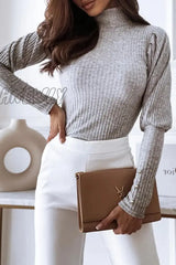 Hnewly - Casual Solid Buckle Fold Turtleneck Tops(3 Colors) Tops/Long Sleeve Tops