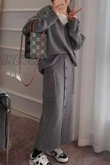 Hnewly - Casual Solid Buttons Hooded Collar Long Sleeve Two Pieces Pieces/Two-Piece Dress