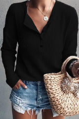 Hnewly - Casual Solid Buttons O Neck Tops(8 Colors) Black / S Tops/Long Sleeve Tops