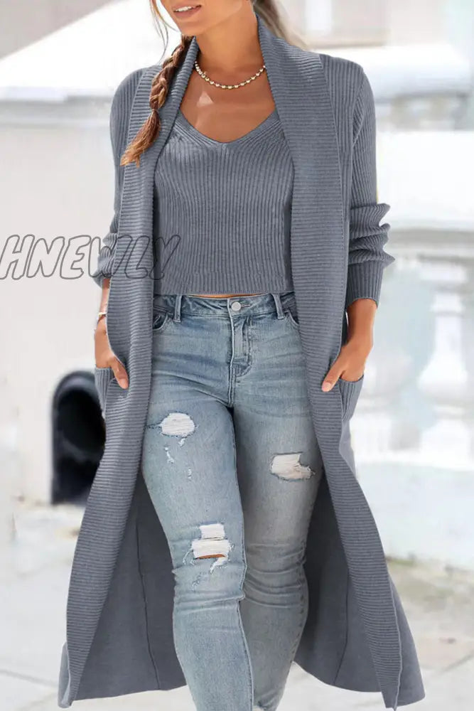 Hnewly - Casual Solid Color Scarf Collar Two Pieces(6 Colors) Blue Gray / S Tops/Sweaters &