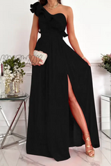 Hnewly - Casual Solid Flounce One Shoulder Cake Skirt Dresses(6 Colors) Black / S Dresses/Casual