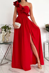 Hnewly - Casual Solid Flounce One Shoulder Cake Skirt Dresses(6 Colors) Red / S Dresses/Casual