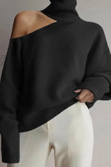 Hnewly - Casual Solid Hollowed Out Patchwork Turtleneck Sweaters(3 Colors) Black / M Tops/Sweaters