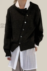 Hnewly - Casual Solid Make Old Buttons O Neck Outerwear(6 Colors) Black / S Outerwear/Knitted Jacket