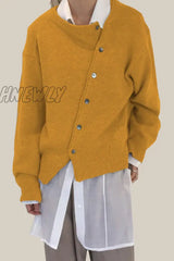Hnewly - Casual Solid Make Old Buttons O Neck Outerwear(6 Colors) Orange / S Outerwear/Knitted