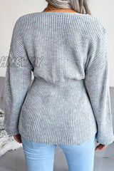 Hnewly - Casual Solid Patchwork Flounce V Neck Sweaters(3 Colors) Tops/Sweaters & Cardigans