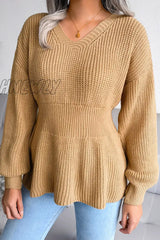 Hnewly - Casual Solid Patchwork Flounce V Neck Sweaters(3 Colors) Tops/Sweaters & Cardigans