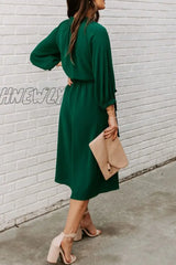 Hnewly - Casual Solid Patchwork O Neck Waist Skirt Dresses Dresses/Casual