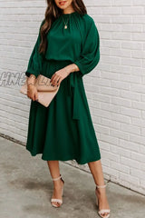 Hnewly - Casual Solid Patchwork O Neck Waist Skirt Dresses Green / S Dresses/Casual