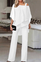 Hnewly - Casual Solid Patchwork Oblique Collar Two Pieces(5 Colors) White / S Pieces/Two-Piece