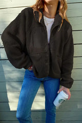 Hnewly - Casual Solid Patchwork Pocket Mandarin Collar Outerwear(6 Colors) Black / S