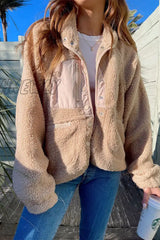 Hnewly - Casual Solid Patchwork Pocket Mandarin Collar Outerwear(6 Colors) Khaki / S