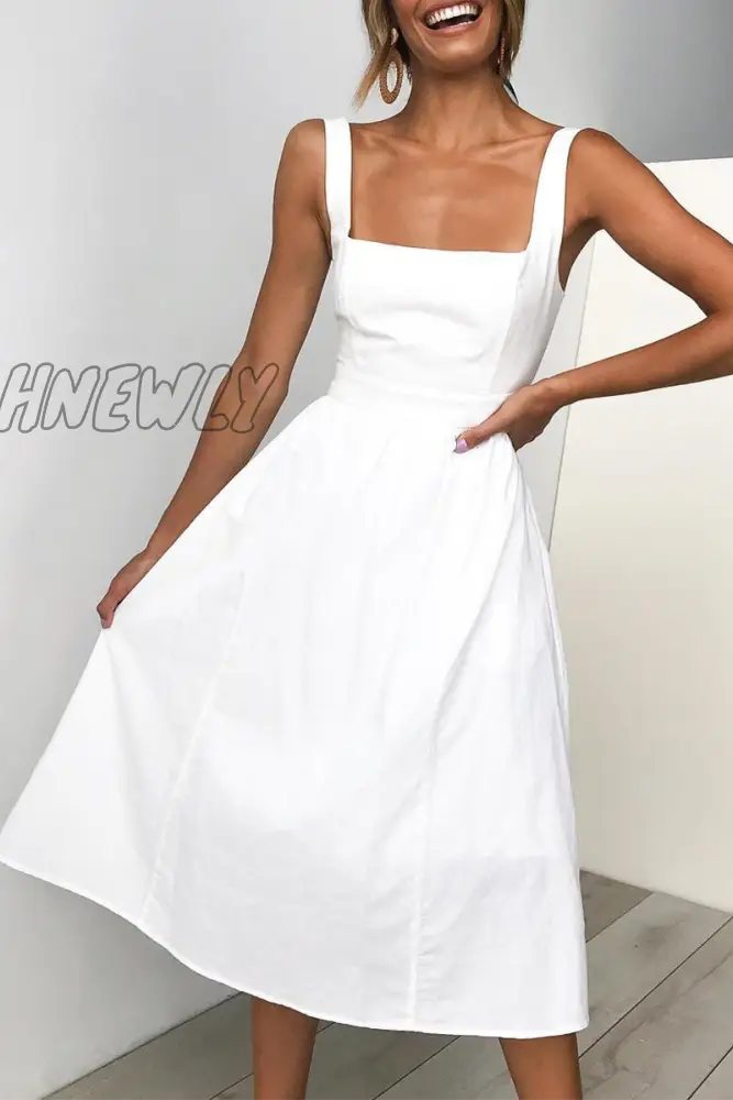 Hnewly - Casual Solid Patchwork Square Collar Cake Skirt Dresses(3 Colors) White / S Dresses/Casual