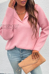 Hnewly - Casual Solid Patchwork Turndown Collar Tops Sweater(4 Colors) Pink / S Tops/Sweaters &