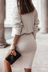 Hnewly - Casual Solid Slit Turtleneck Long Sleeve Two Pieces(3 Colors) Pieces/Two-Piece Dress