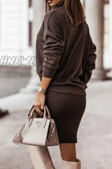 Hnewly - Casual Solid Slit Turtleneck Long Sleeve Two Pieces(3 Colors) Pieces/Two-Piece Dress