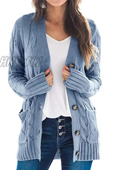 Hnewly - Casual Solid Split Joint Buckle Cardigan Collar Tops(5 Colors) Blue / S Tops/Sweaters &