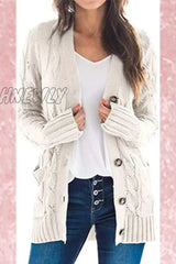 Hnewly - Casual Solid Split Joint Buckle Cardigan Collar Tops(5 Colors) Cream White / S