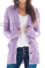 Hnewly - Casual Solid Split Joint Buckle Cardigan Collar Tops(5 Colors) Purple / S Tops/Sweaters &