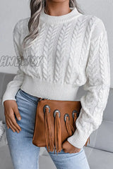 Hnewly - Casual Solid Split Joint O Neck Tops White / S Tops/Sweaters & Cardigans