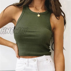 Hnewly Casual Sport Tank Tops Women Stretchy Summer Ribber Solid Vest Y2K Shirts Female Off