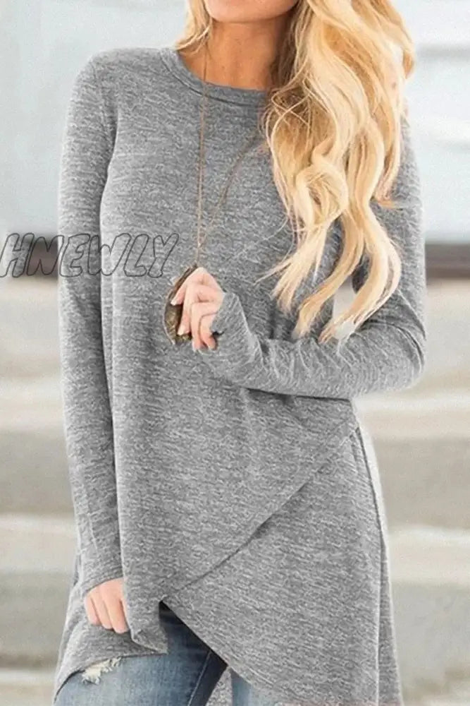 Hnewly - Casual Street Solid Color O Neck Long Sleeve Tops(7 Colors) Grey / S Tops/Long Tops