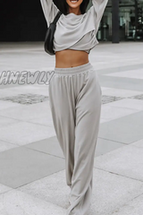 Hnewly - Casual Street Solid Split Joint Basic O Neck Long Sleeve Two Pieces Pieces/Two-Piece Pants