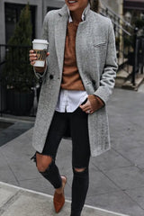 Hnewly - Casual Street Striped Patchwork Buckle Turndown Collar Outerwear Outerwear/Coats & Cardigan