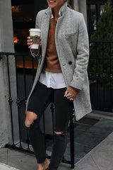 Hnewly - Casual Street Striped Patchwork Buckle Turndown Collar Outerwear Outerwear/Coats & Cardigan