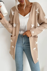 Hnewly - Casual The Stars Patchwork Pocket V Neck Outerwear Sweater