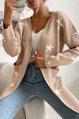 Hnewly - Casual The Stars Patchwork Pocket V Neck Outerwear Sweater