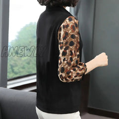 Hnewly Casual V-Neck Half Sleeve Women Chiffon Blouses Shirts Lady Leopard Patchwork Spring Summer