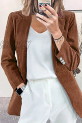Hnewly - Casual Work Solid Buttons Turn-Back Collar Outerwear(7 Colors) Light Coffee / S