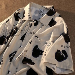 Hnewly Cat Graffiti Shirt Street Style Crop Top Women Summer Women’s Shirts Short Sleeve Cool