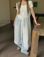 Hnewly Chic Design Thin Vest Midi Dress Sleeveless V Neck Solid High Waist Fairy Wind Dresses