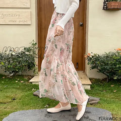 2023 Chic Korea Clothes Summer Women Cute Sweet Girls Floral Printed Robe Holiday Date High Waist