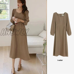 Hnewly Chic Korean Fashion Women Temperament Office Lady Elegant Work Basic Wear Solid Vintage Long