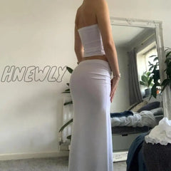 Hnewly Chic Women Chest Wrap Tube Tops + Low Rise Long Skirt Summer Strapless Camis Crop Y2K