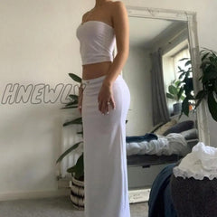 Hnewly Chic Women Chest Wrap Tube Tops + Low Rise Long Skirt Summer Strapless Camis Crop Y2K