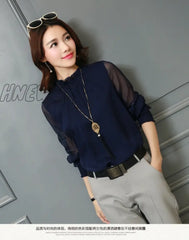 Hnewly Chiffon Blouse New Women Tops Long Sleeve Stand Neck Work Wear Shirts Elegant Lady Casual