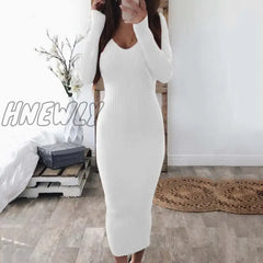 Hnewly Christmas Casual Dresses For Women Sexy Long Sleeve V Neck Backless Ribbed Bodycon Slim