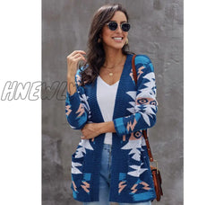 Hnewly Christmas Printing Women Cardigan Knitting Open Stitch Lady Sweater Jacket Thermal Long
