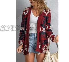 Hnewly Christmas Printing Women Cardigan Knitting Open Stitch Lady Sweater Jacket Thermal Long